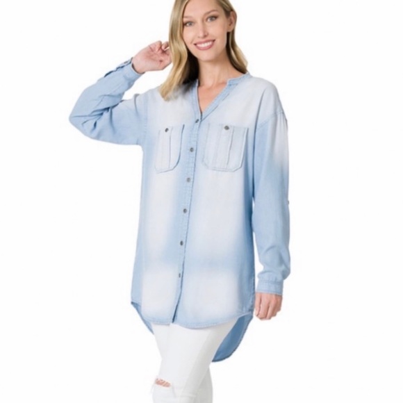 Reserved for Gina!!! Light Blue Women's Button-Down Shirt - Relaxed Fit - Picture 4 of 5